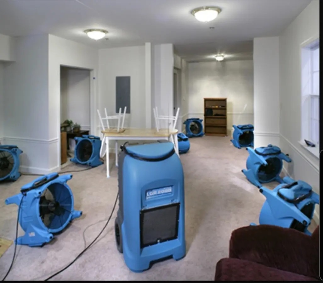 Air movers and dehumidifier setup for Water Extraction & Removal in South Hill